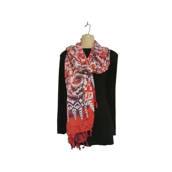 Bali Long Scarf with Autumn Colors and Leaf Designs - Picture 10 of 12